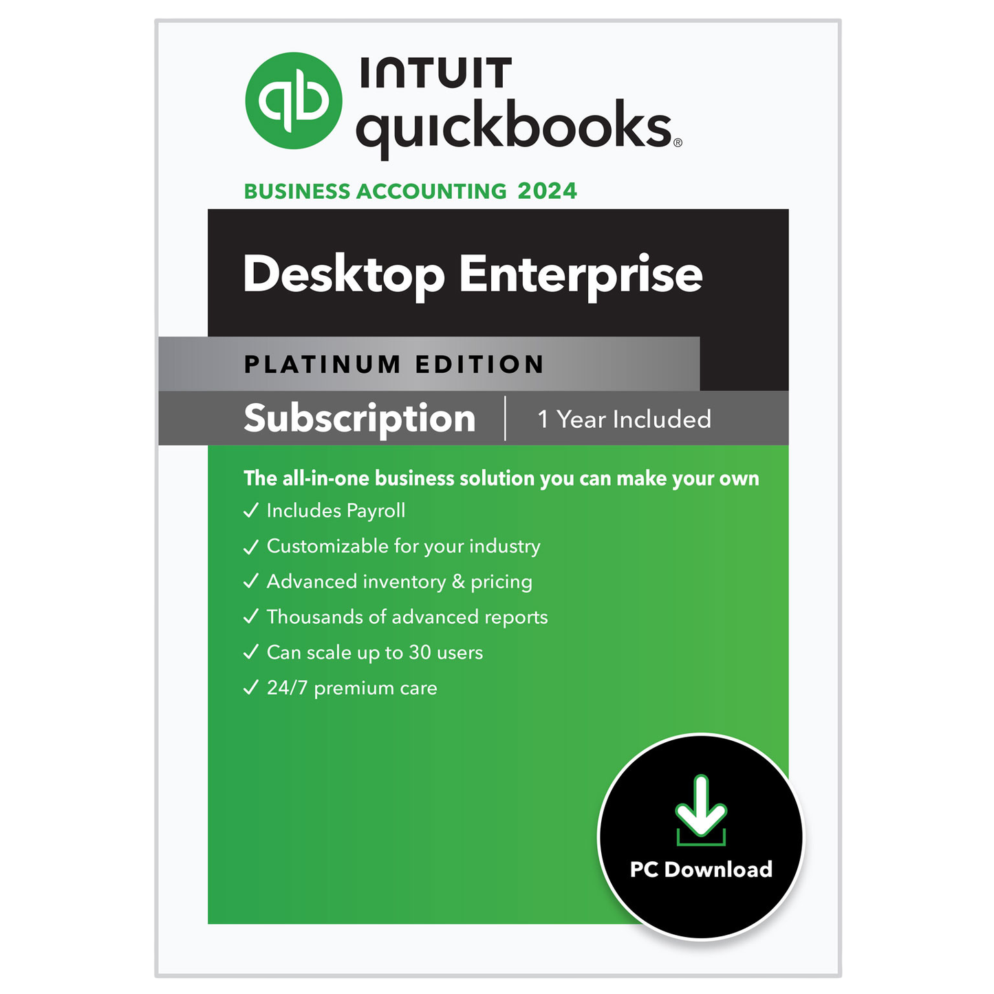 QuickBooks Desktop Enterprise Platinum 2024 – 1 Year Subscription – USA Version (1 User)